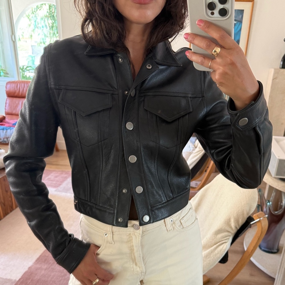 Alexander Wang Women's Black Leather Cropped Jacket